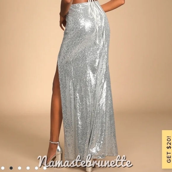 Nwt Lulu's Spotlights Shining Silver Sequin Two-Piece Maxi Dress - Picture 7 of 14
